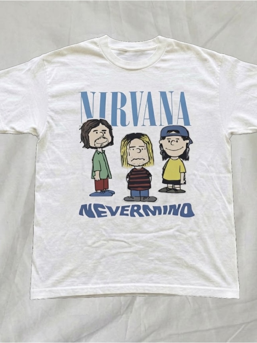 Gildan White Nirvana Nevermind Cartoon Band Tee